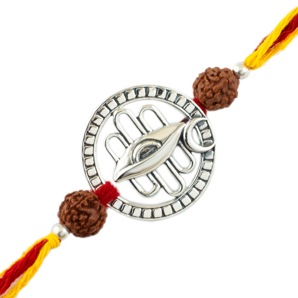 Shiva Third Eye Chandramaa Silver Pendant Moli Rakhi Bracelet