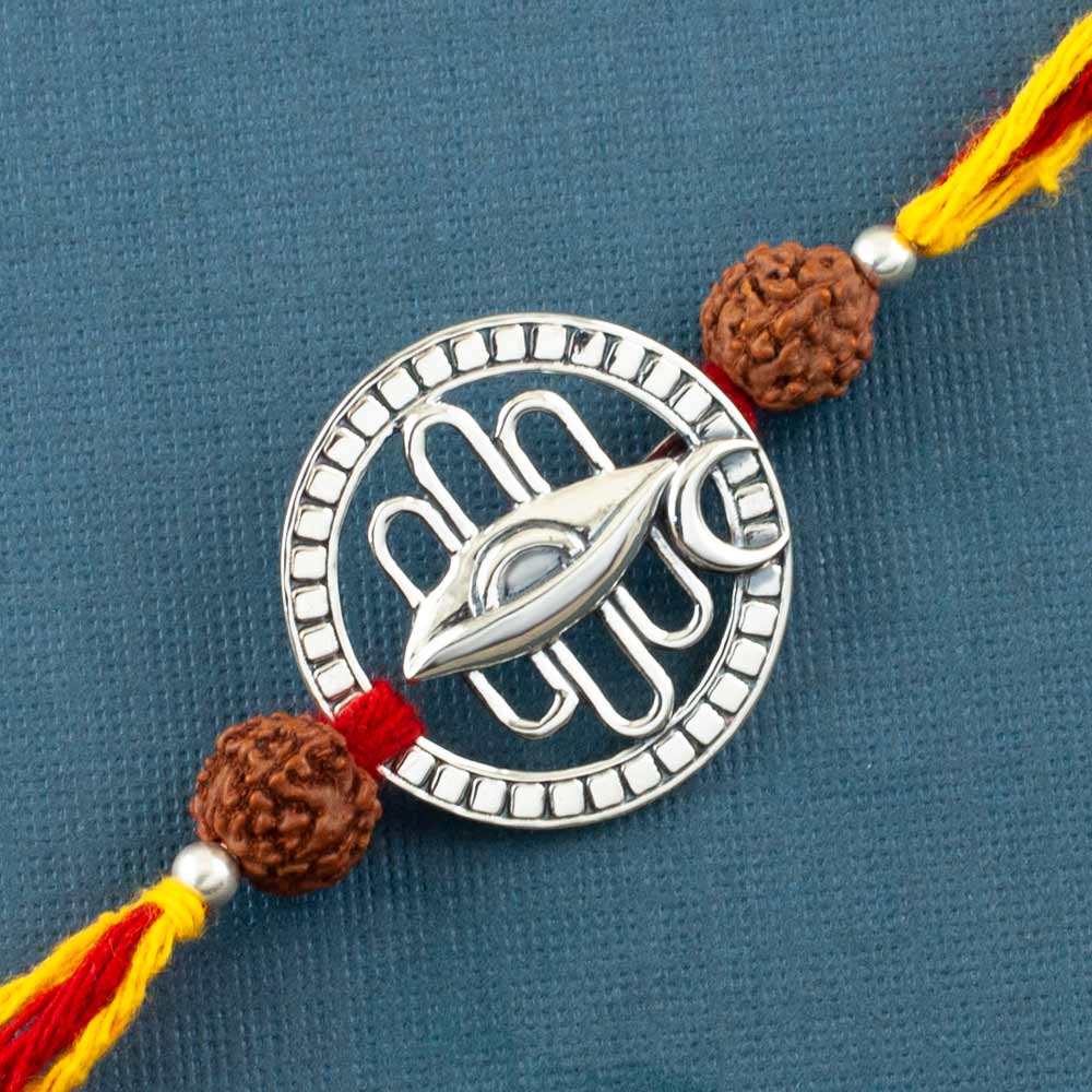 Shiva Third Eye Chandramaa Silver Pendant Moli Rakhi Bracelet