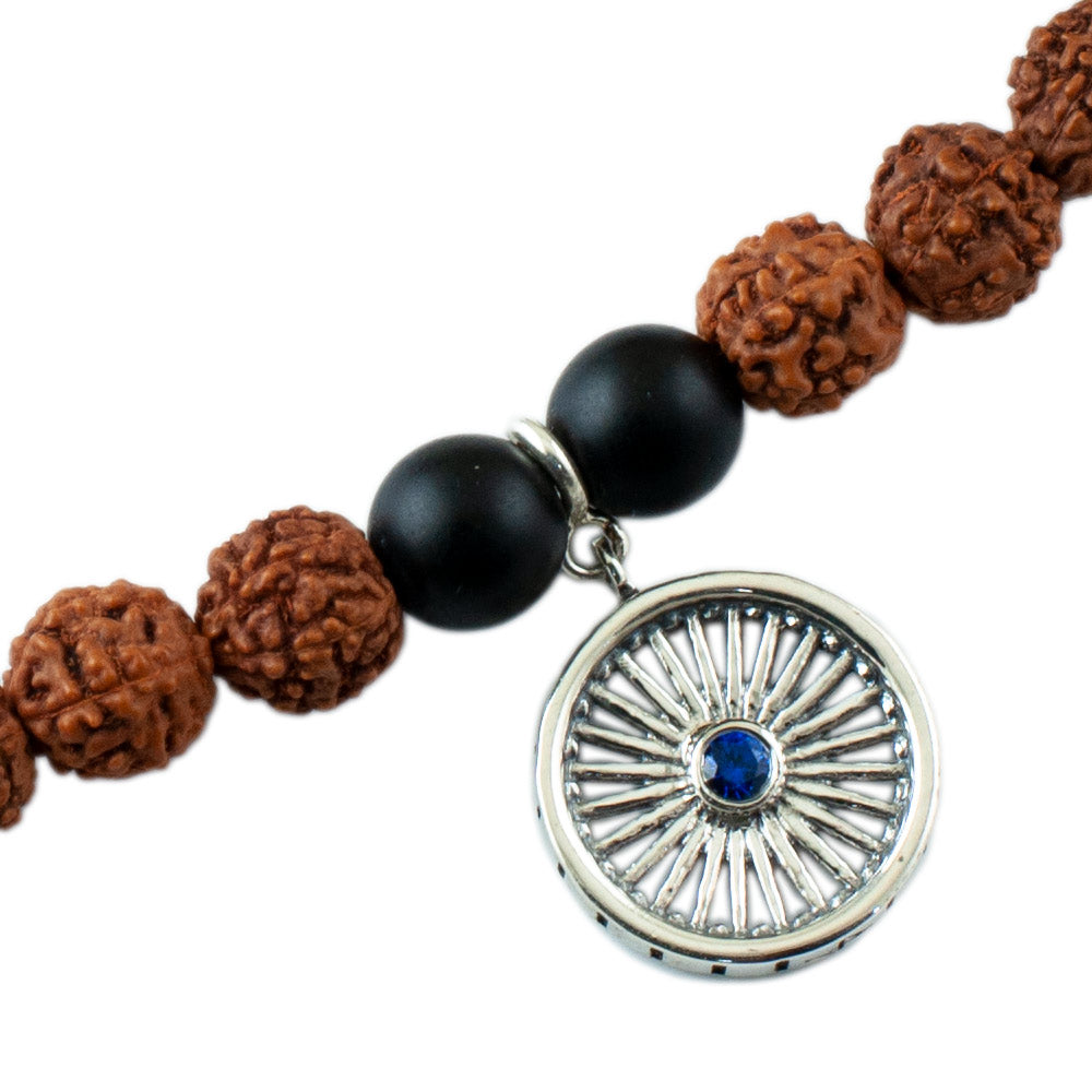 Ashok Chakra Wheel of Progress Silver Charm Rudraksh Rakhi Adjustable Bracelet