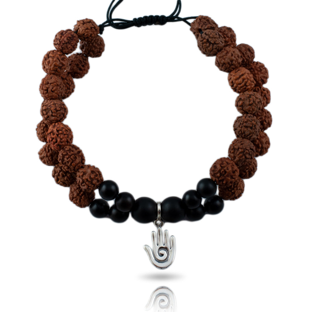 Healing Hand Silver Charm Rudraksh Rakhi Adjustable Bracelet