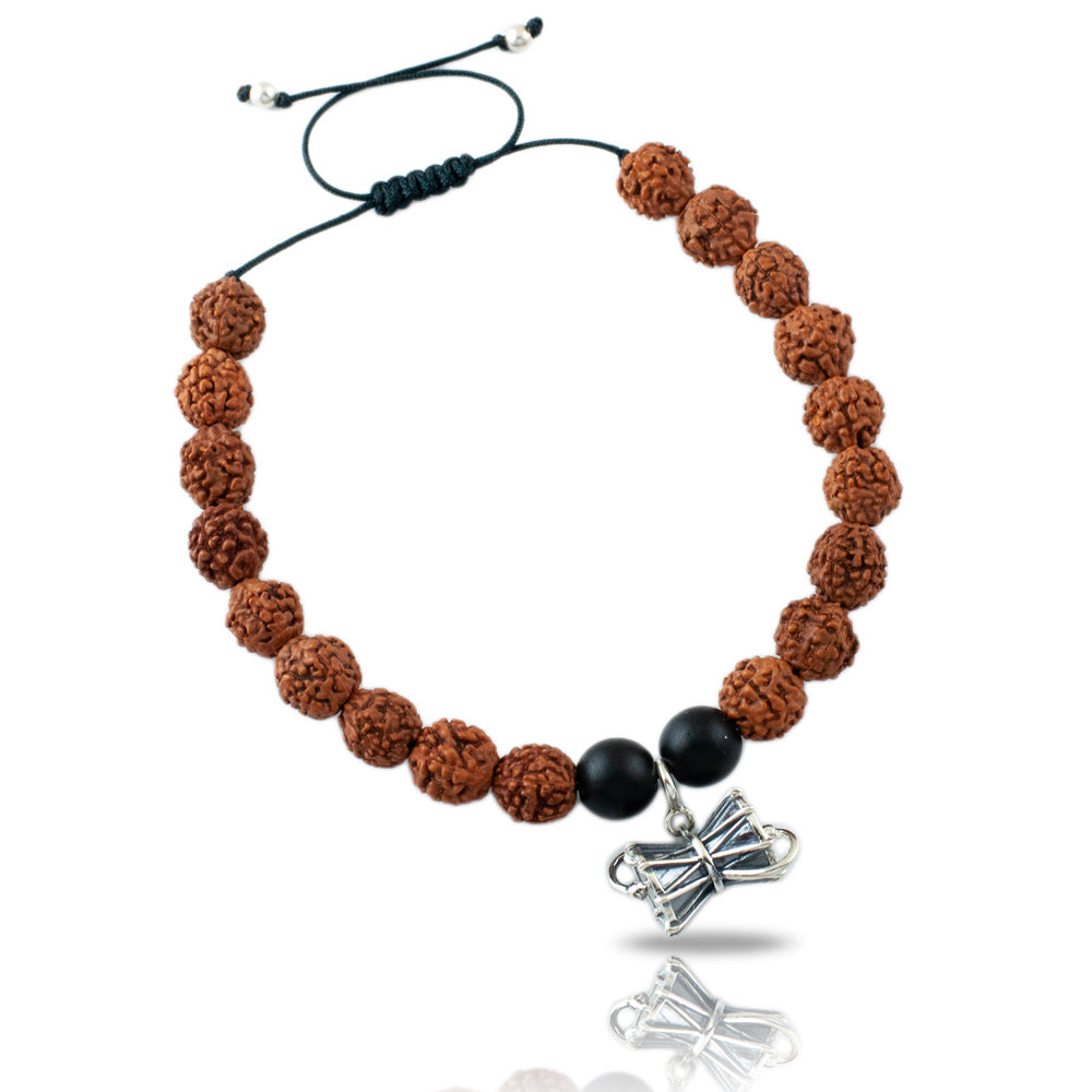 Large Damru Silver Charm Rudraksh Rakhi Adjustable Bracelet