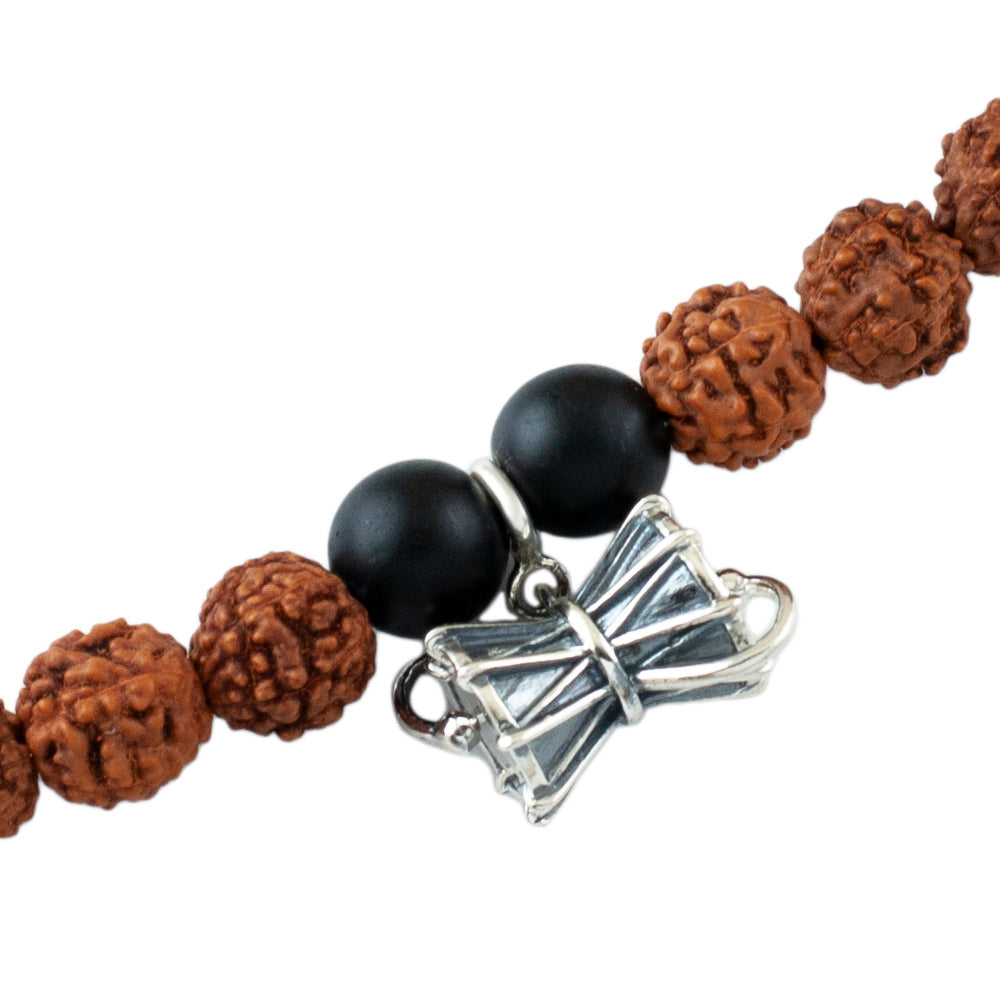 Large Damru Silver Charm Rudraksh Rakhi Adjustable Bracelet