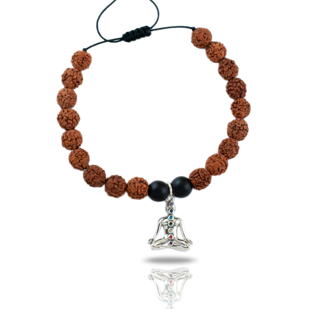 Seven Chakras Silver Charm Rudraksh Rakhi Adjustable Bracelet