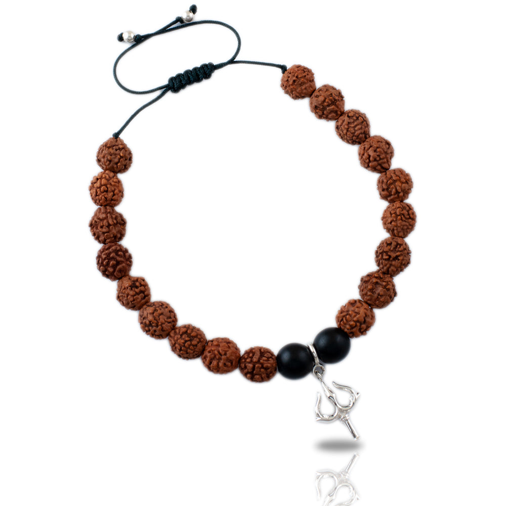 Shakti Trishul Silver Charm Rudraksh Rakhi Adjustable Bracelet