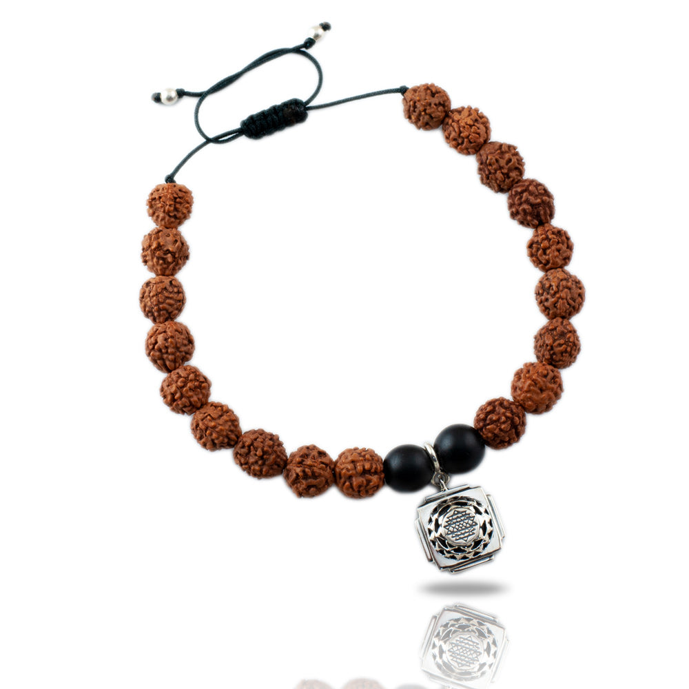 Shri Yantra Silver Charm Rudraksh Rakhi Adjustable Bracelet
