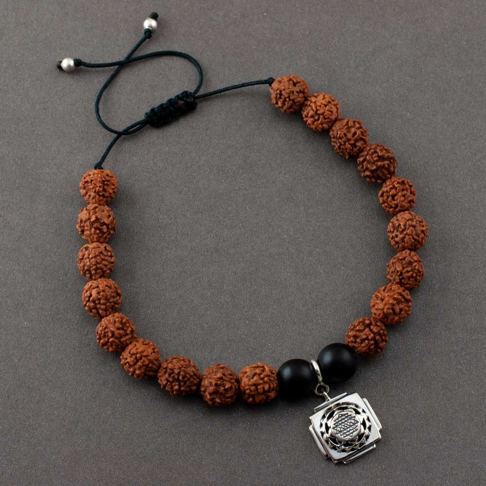 Shri Yantra Silver Charm Rudraksh Rakhi Adjustable Bracelet