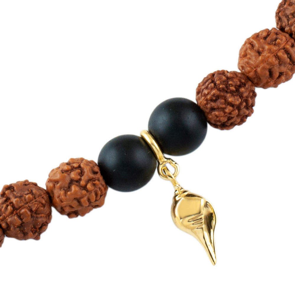 Shankh Gold-Plated Silver Charm Rudraksh Rakhi Adjustable Bracelet