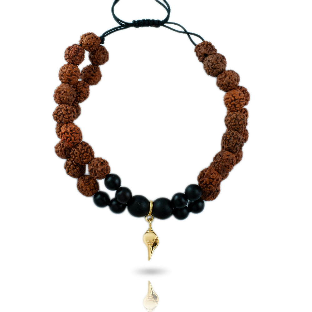 Shankh Gold-Plated Silver Charm Rudraksh Rakhi Adjustable Bracelet