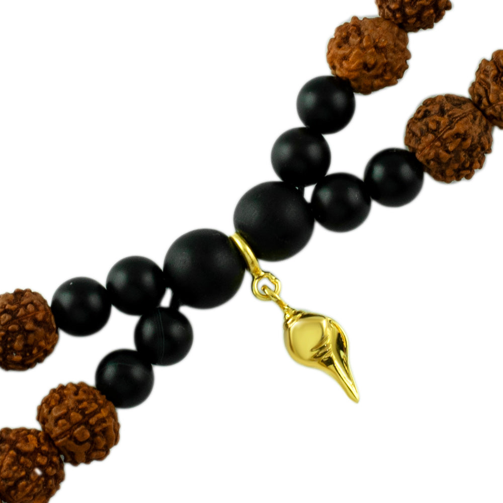 Shankh Gold-Plated Silver Charm Rudraksh Rakhi Adjustable Bracelet