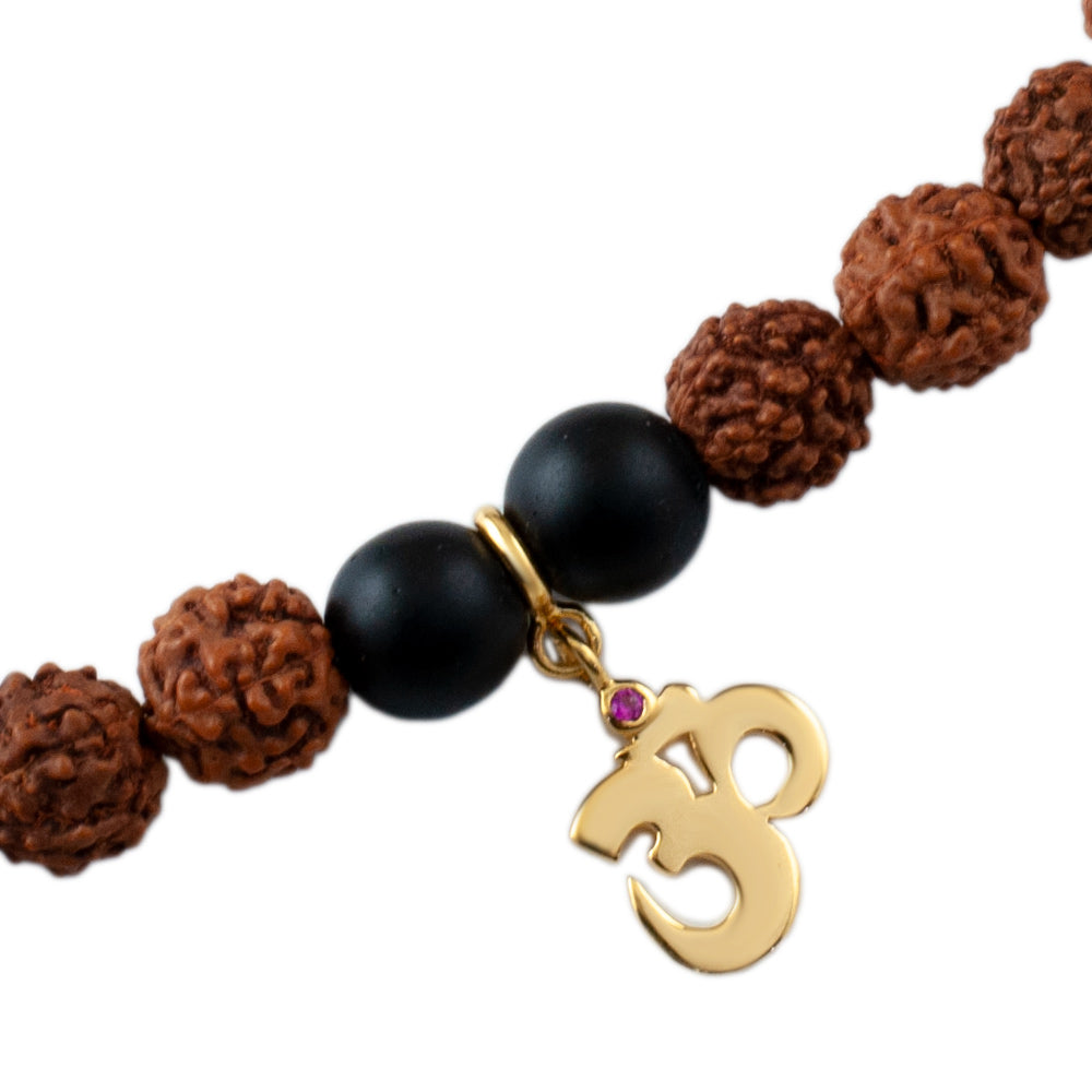 Om Gold-Plated Silver Charm Rudraksh Rakhi Adjustable Bracelet