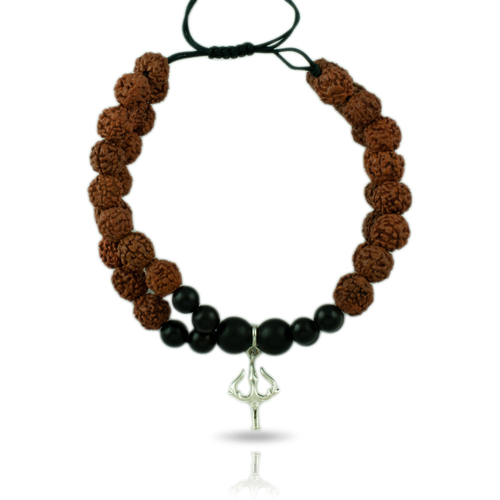 Shakti Trishul Silver Charm Rudraksh Rakhi Adjustable Bracelet