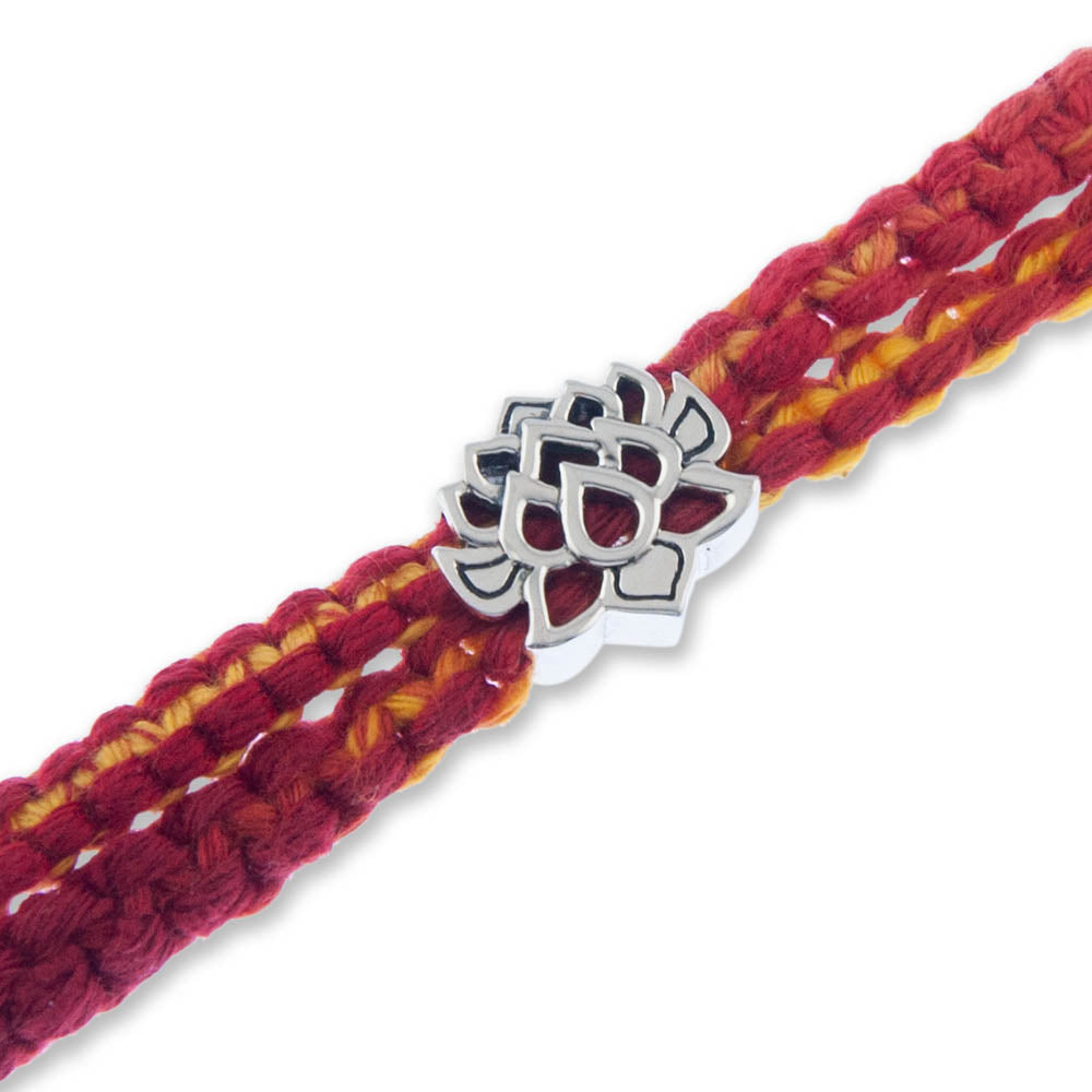 Lotus of Enlightenment Silver Story Bead with Wrap Around Moli Rakhi Bracelet