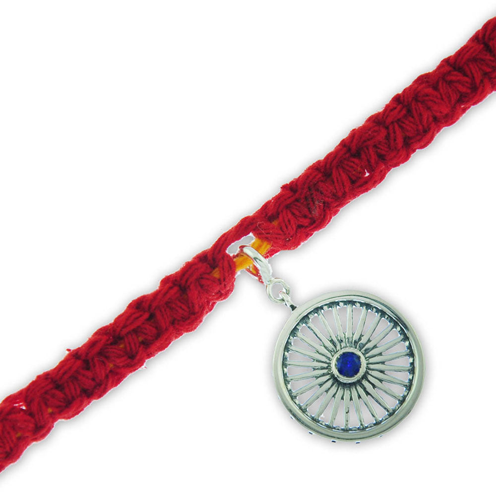 Ashok Chakra Wheel of Progress Silver Charm Adjustable Moli Rakhi Bracelet