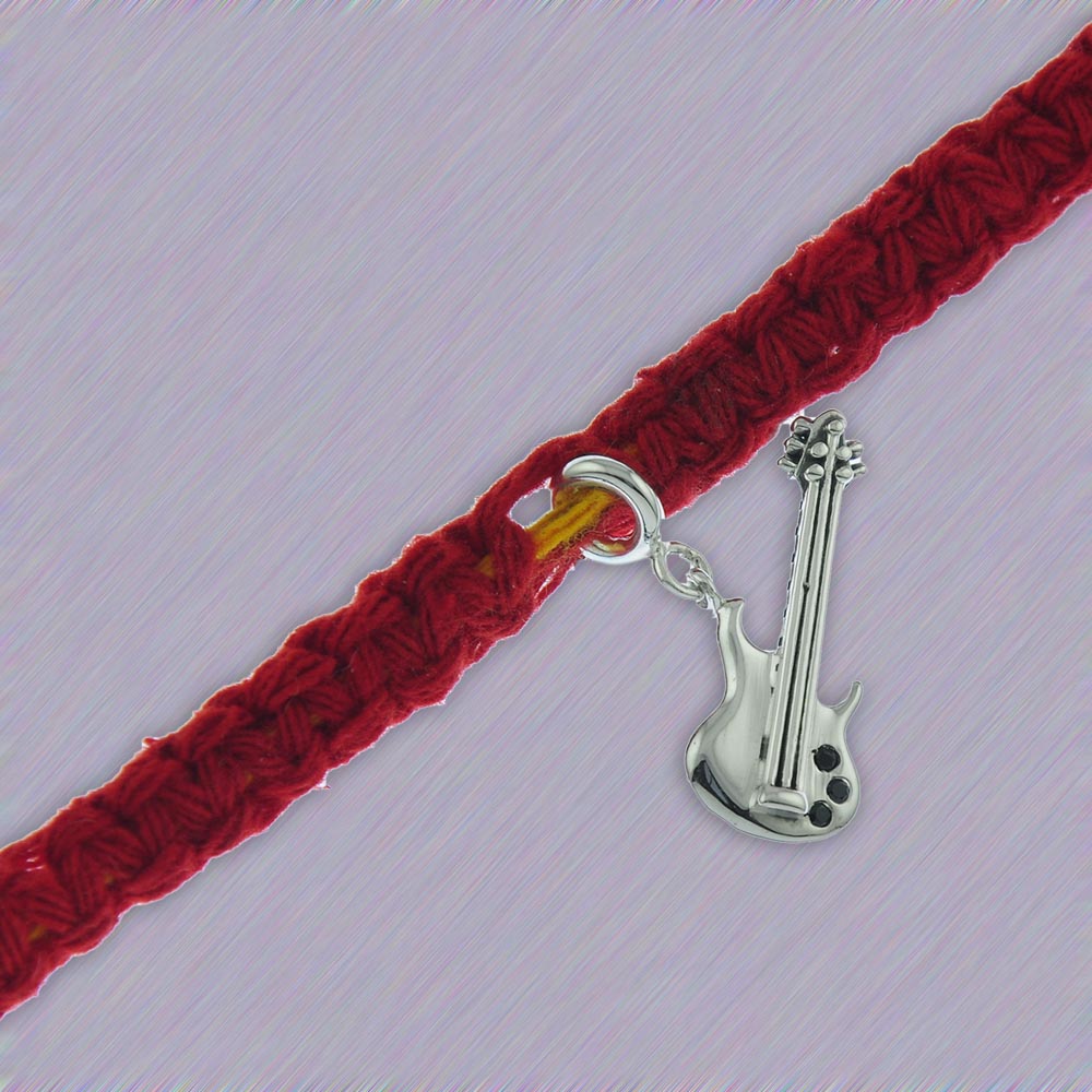 Strummin' and Hummin' Guitar Silver Charm Adjustable Moli Rakhi Bracelet