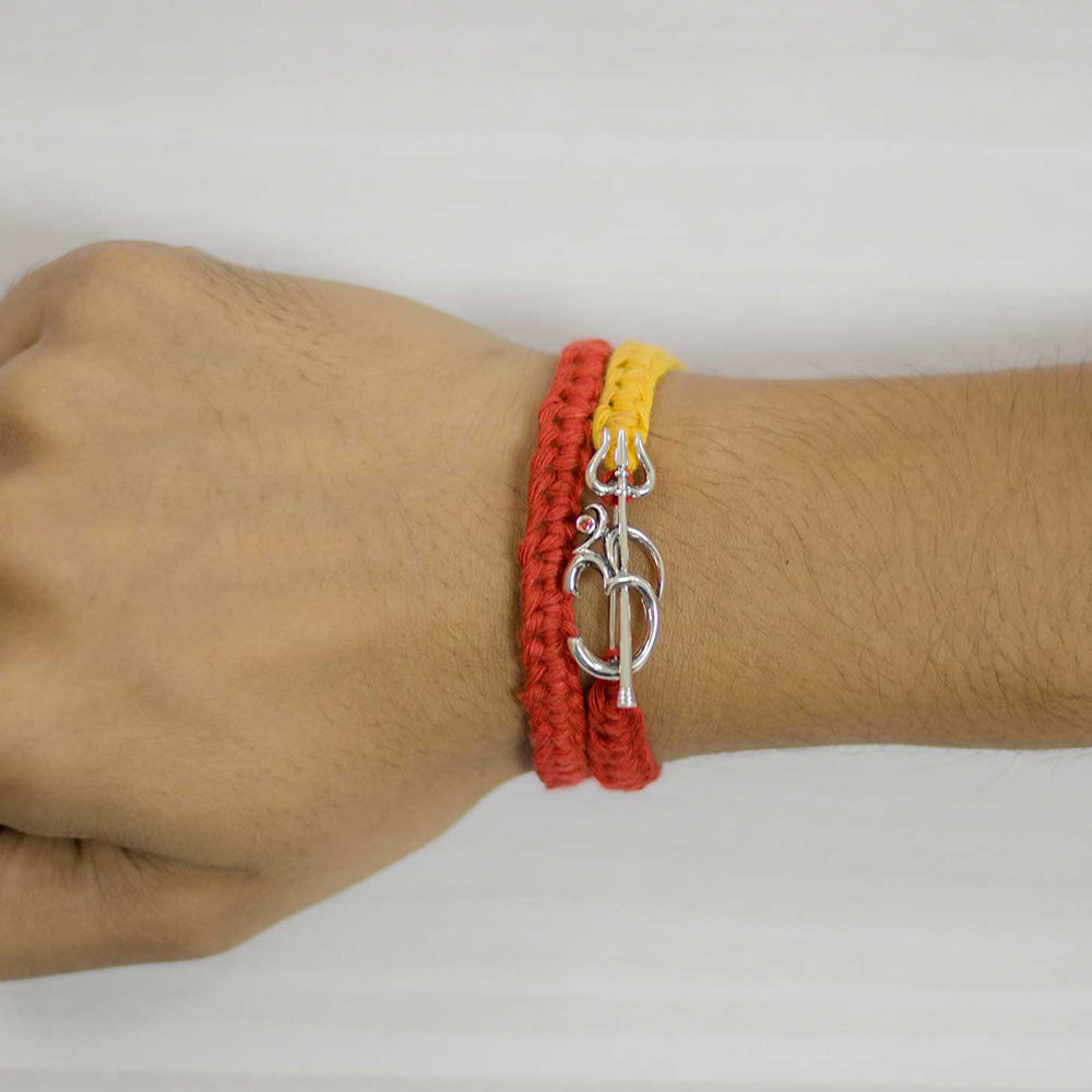 Dwishakti Om Trishul Silver Brooch Moli Rakhi Bracelet