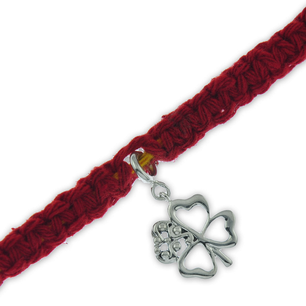 Good Luck Clover Silver Charm Adjustable Moli Rakhi Bracelet