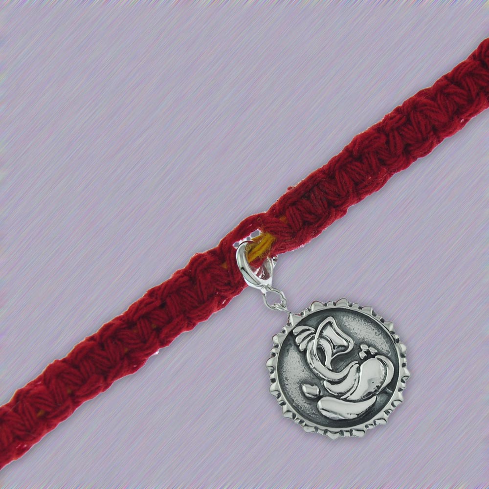 Lakshmi & Ganesh Ji Coin Silver Charm Moli Rakhi Bracelet