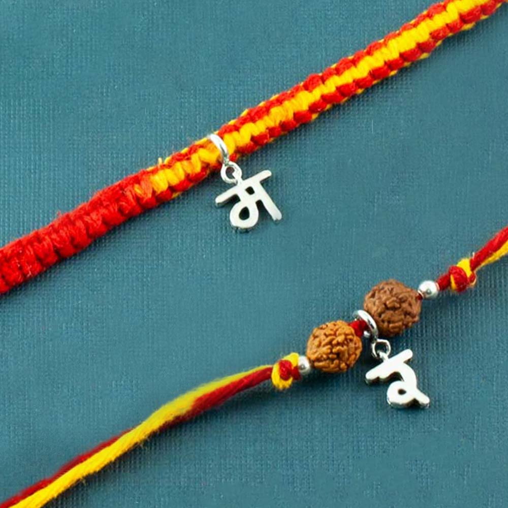Choose Your Hindi Alphabet Silver Charm on Moli Rakhi Bracelet