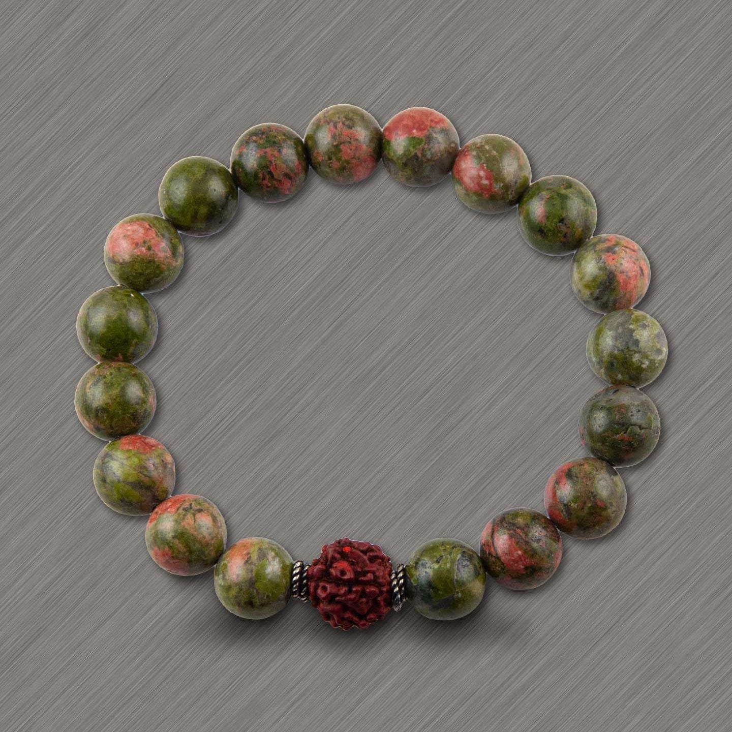Blissful Blessings Unakaite & Rudraksh Elastic Bead Bracelet