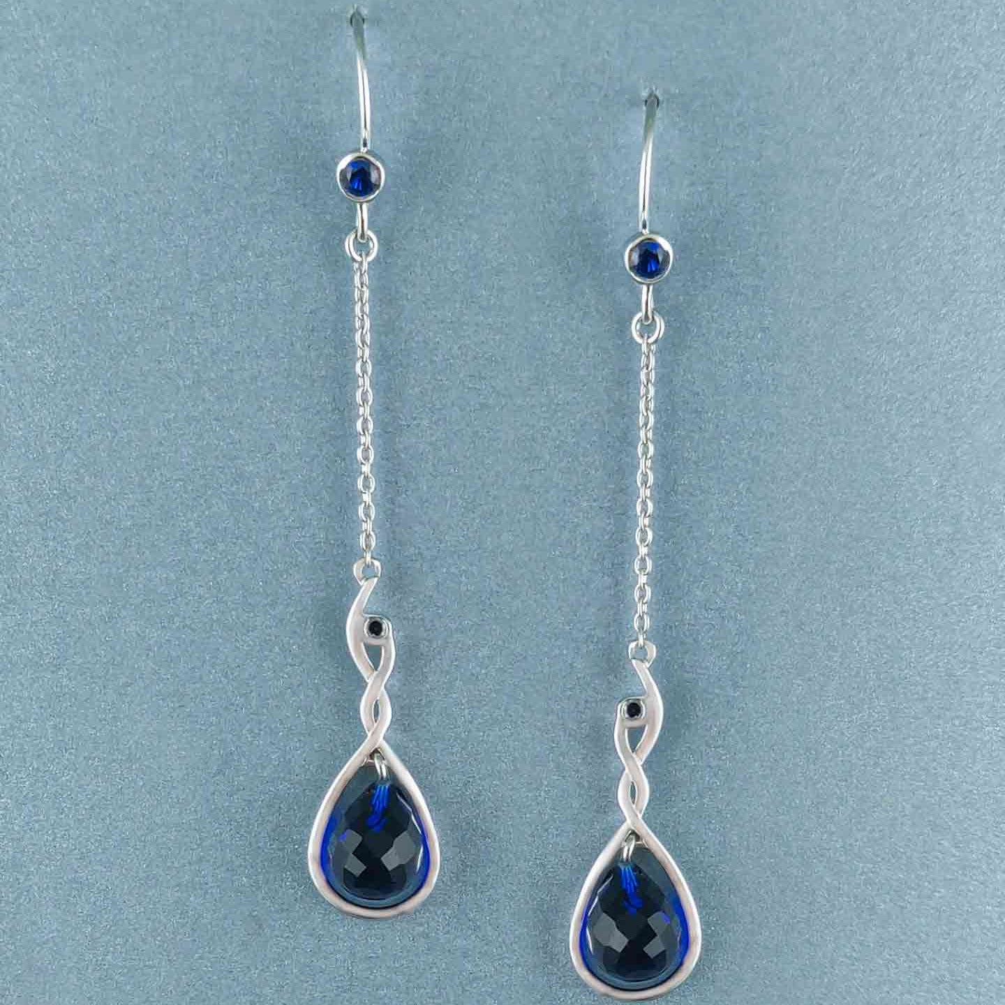 Blue Sapphire Faceted Drop Dangler Silver Earrings