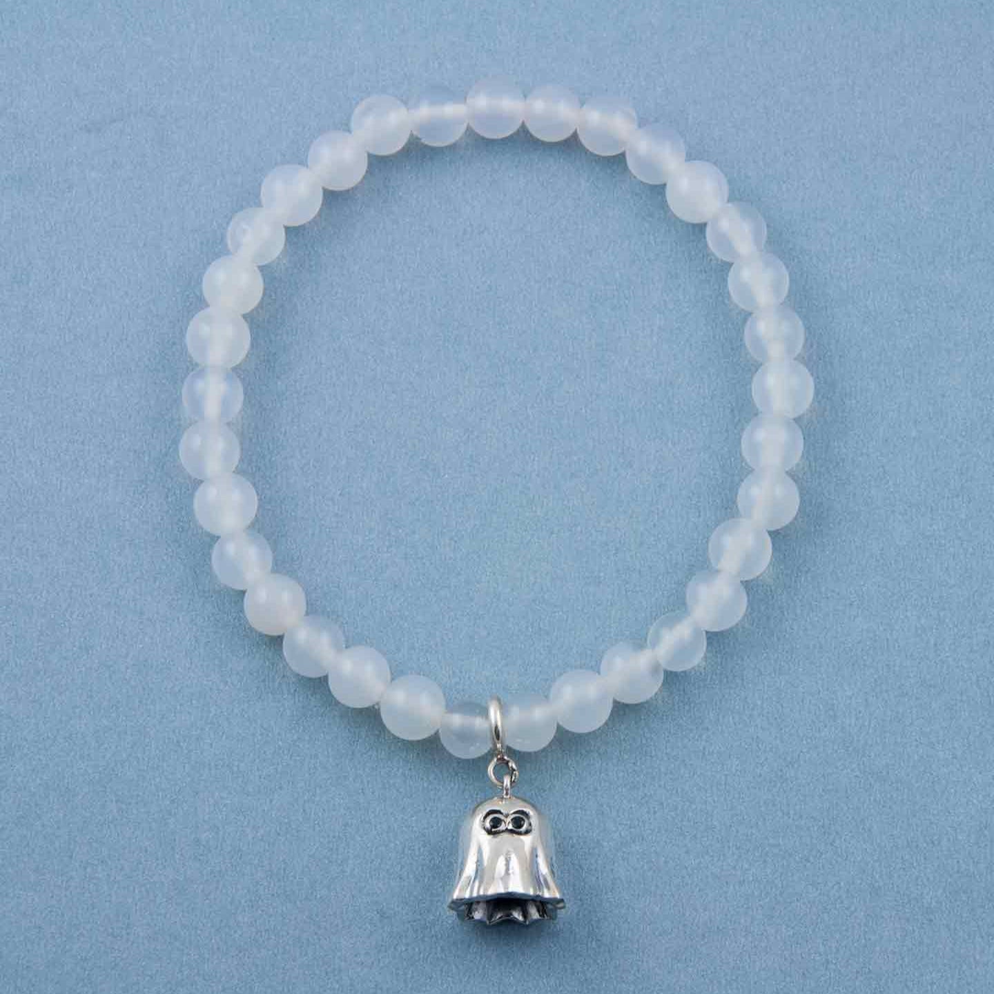 Boo! Silver Charm with White Onyx Elastic Bead Bracelet