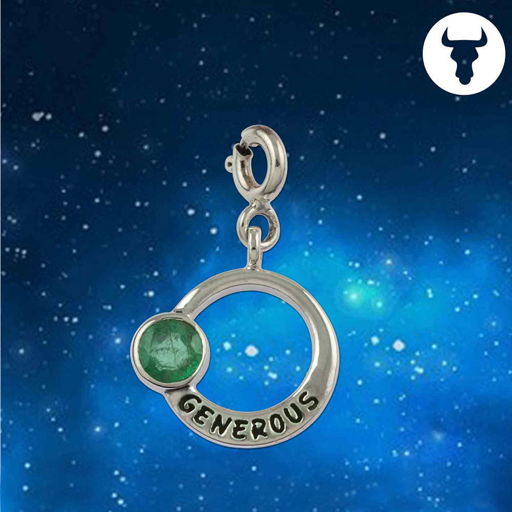 Generous Taurus Zodiac Silver Charm with Emerald