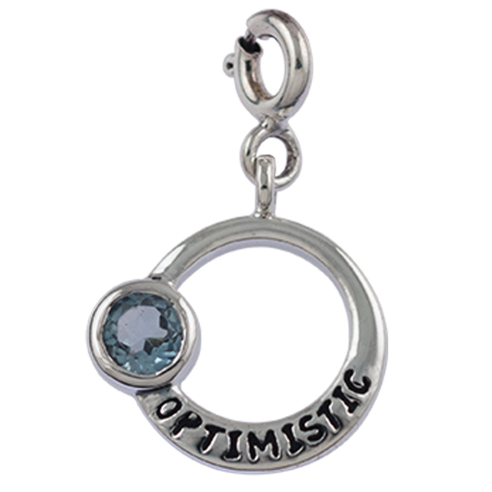 Optimistic Sagittarius Zodiac Silver Charm with Blue Topaz