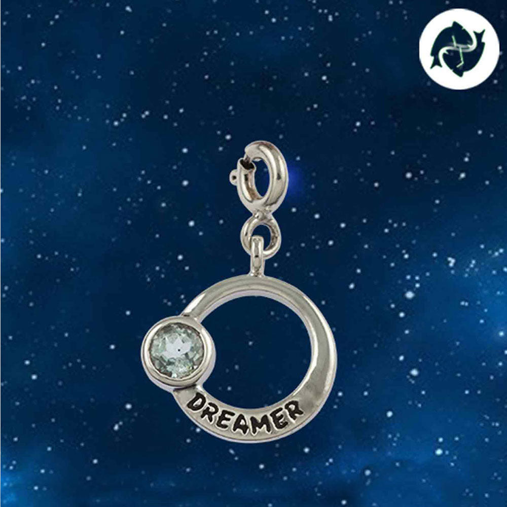 Dreamer Pisces Zodiac Silver Charm with Aquamarine