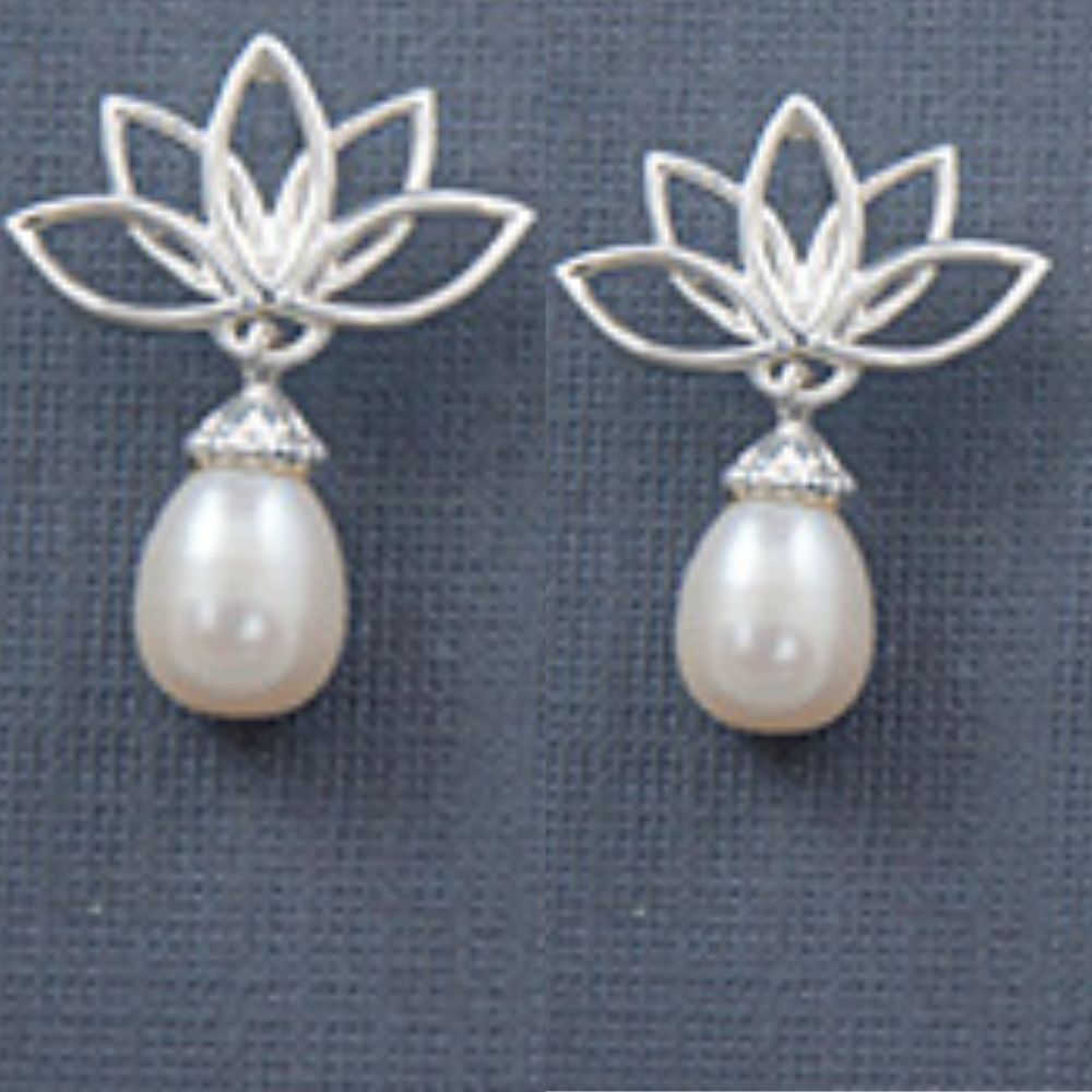Sattva Lotus Pearl Drop Silver Earrings