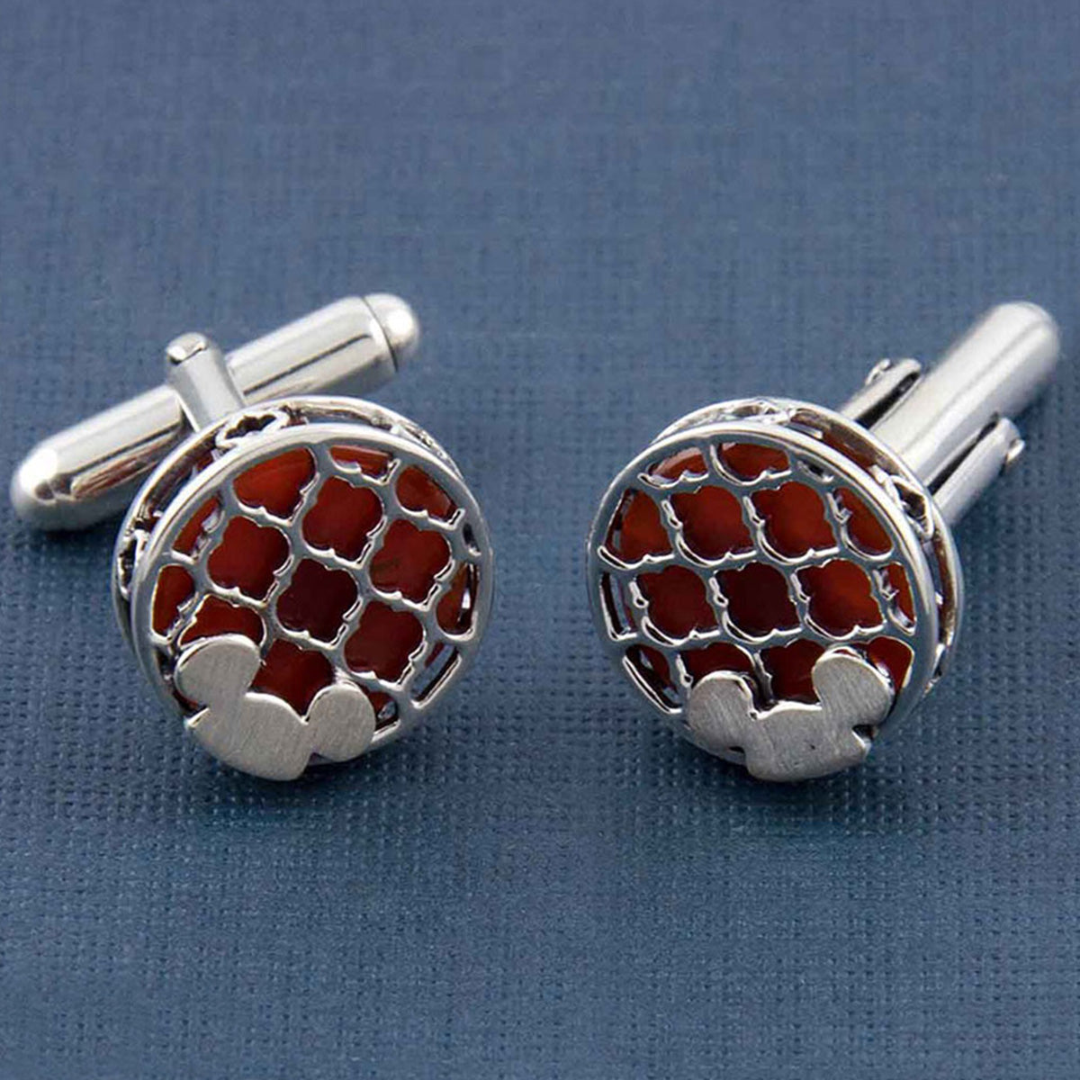 Iconic Ears Silver Cufflinks in Red Onyx
