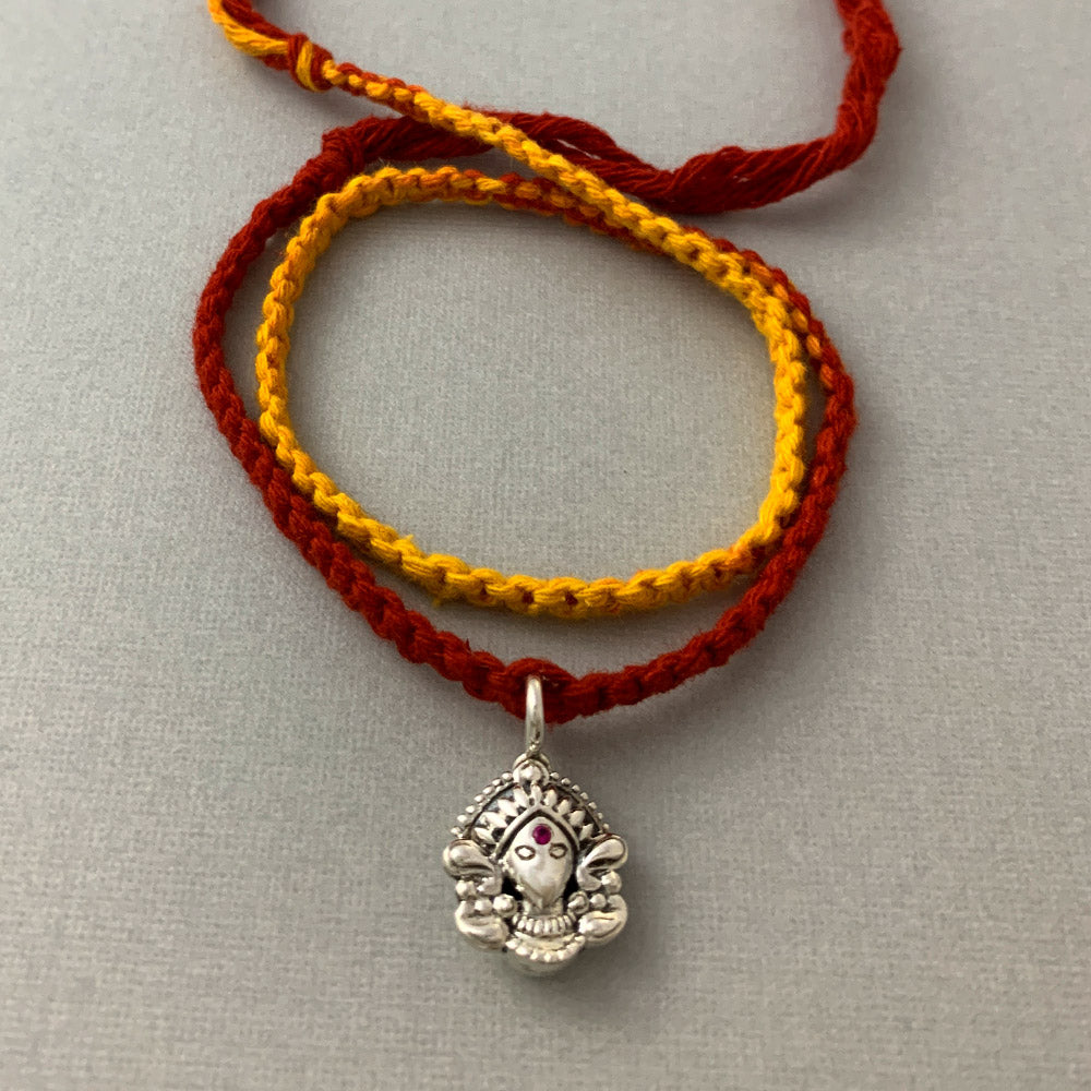Durga Aashirwaad Silver Charm Moli Rakhi Bracelet
