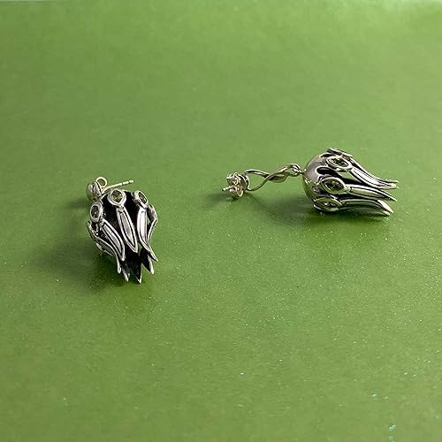 Marquise Studded Lotus Bud Drop Dangler Silver Earrings