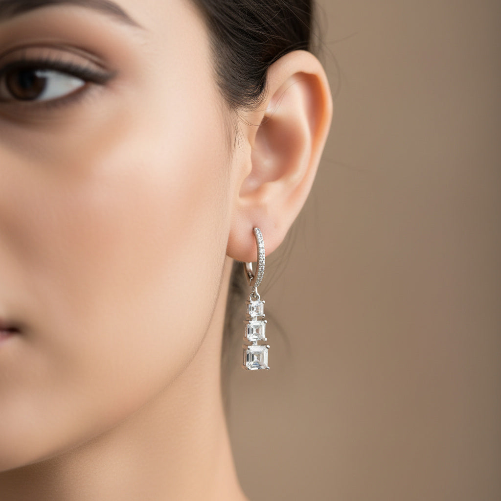 Sparkling Colours CZ Stud Silver Earrings