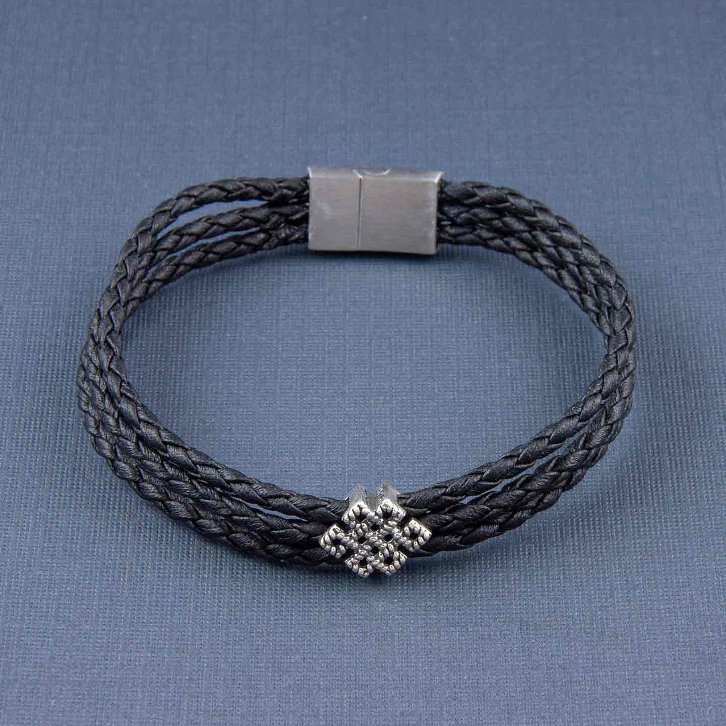 Eternity Knot Story Bead with Triple Layer Faux Leather Magnetic Clasp Bracelet
