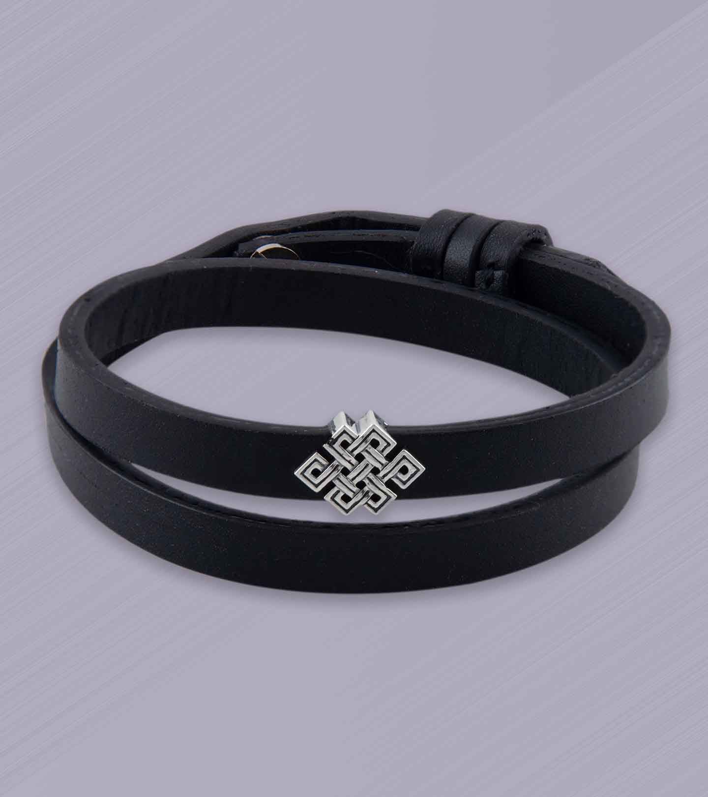 Eternity Knot Silver Story Bead with Faux Leather Band Bracelet