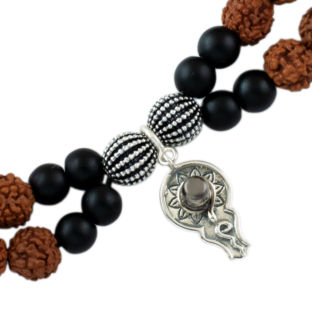 Bholenath Shivling Silver Charm with Silver Centric Double Layer Rudraksh Rakhi Adjustable Bracelet