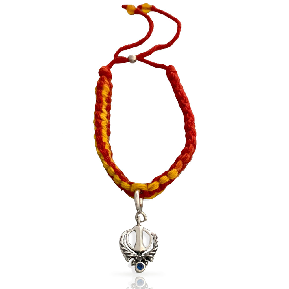 Divine Knowledge Khanda Silver Charm Adjustable Moli Rakhi Bracelet