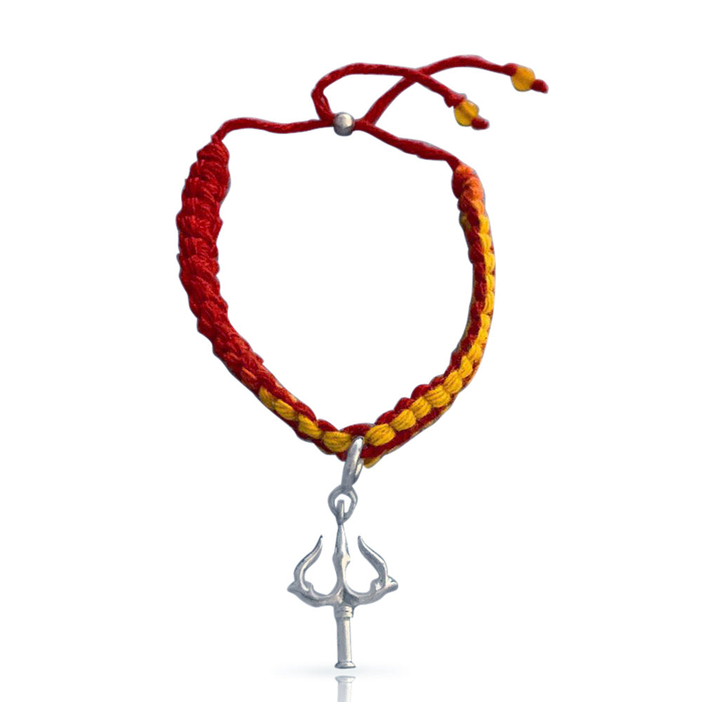 Shakti Trishul Silver Charm Adjustable Moli Rakhi Bracelet