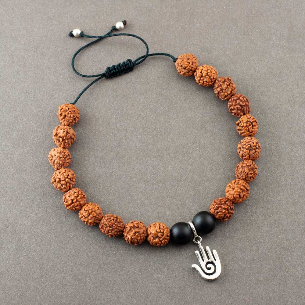 Healing Hand Silver Charm Rudraksh Rakhi Adjustable Bracelet