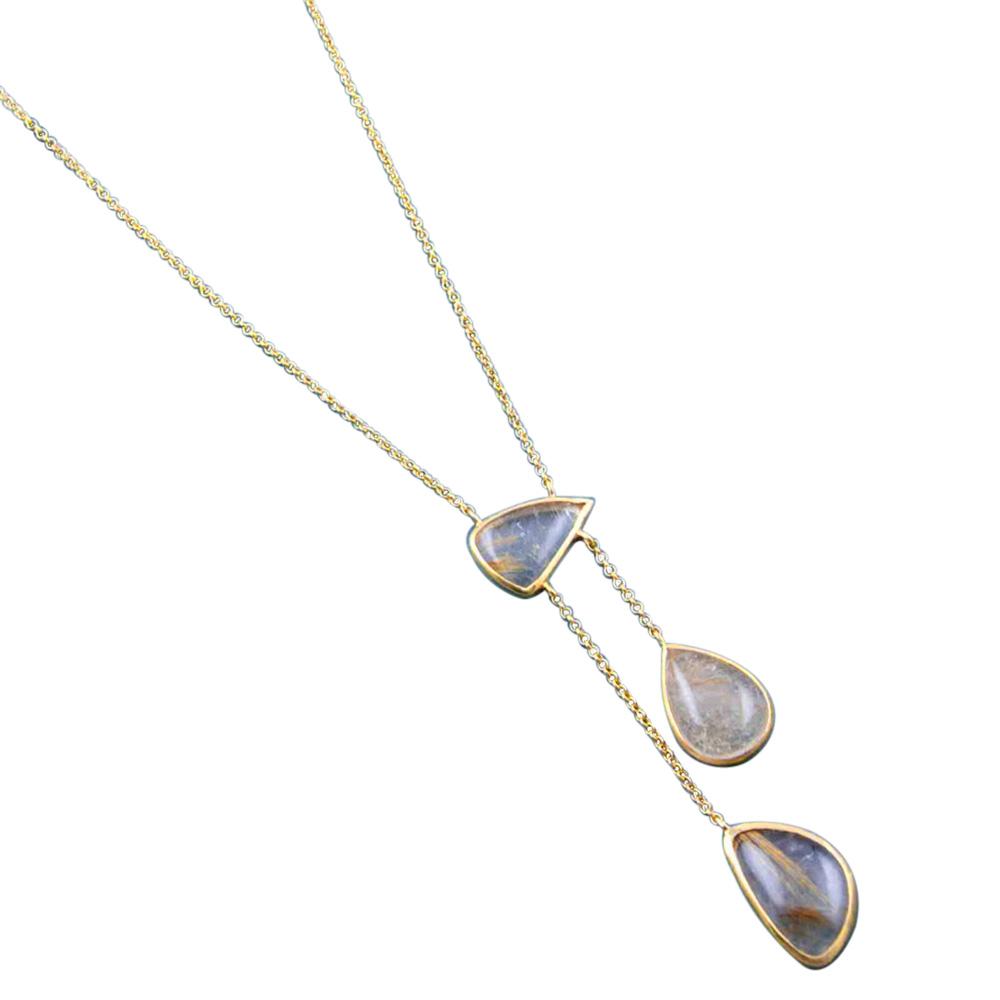 Fourseven Araiya Lariat Necklace in Gold with Rutile Quartz N-288-AL-G White-BG-Image