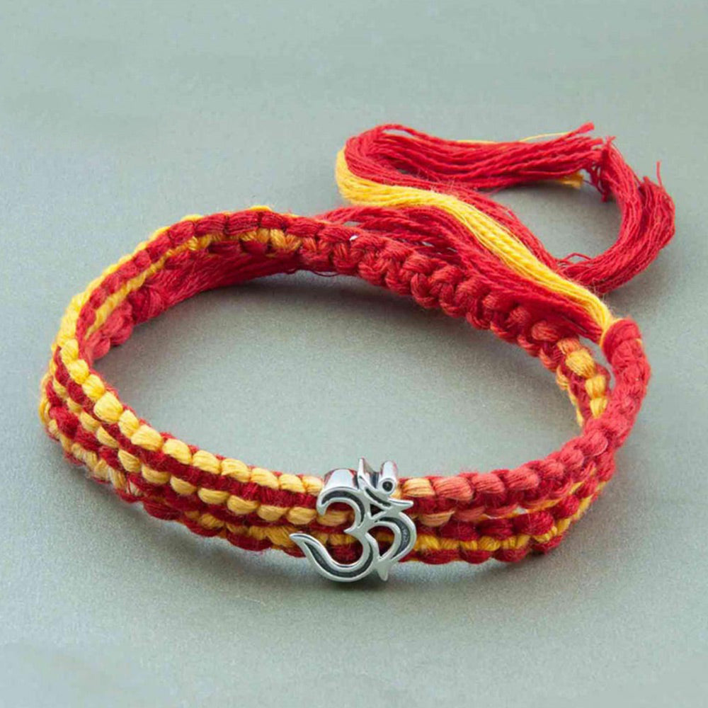 Auspicious ॐ Om Silver Moli Rakhi Bracelet