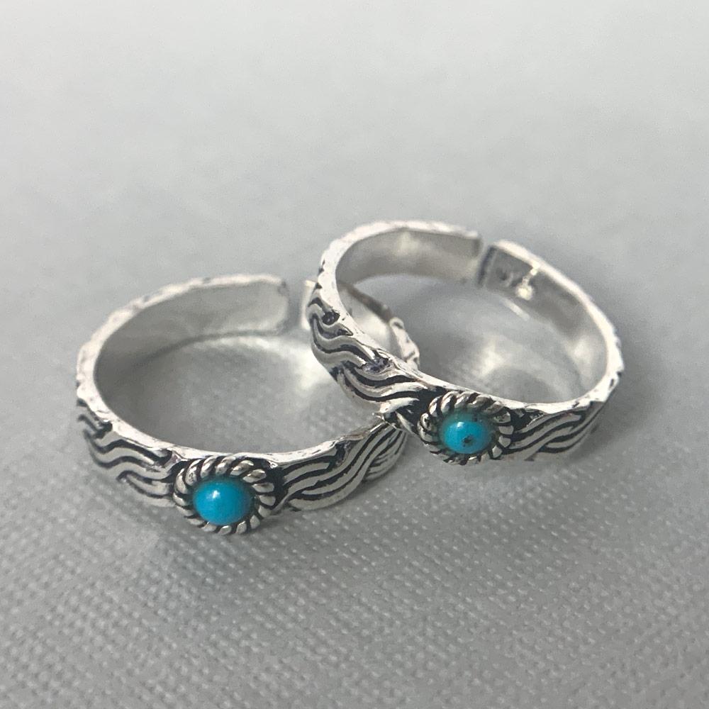 Fourseven Braided Silver Toe Ring Set in Roped Bezel Turquoise TR-0070-EA-TUR Base-Image