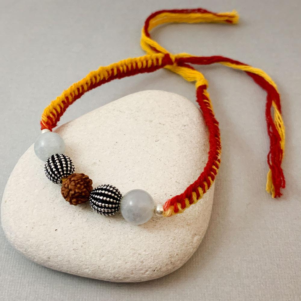 Fourseven Clarity & Calm Healing Gemstone Rakhi with Aquamarine, Silver & Rudraksha B-0311-SP-S-AQUA Base-Image