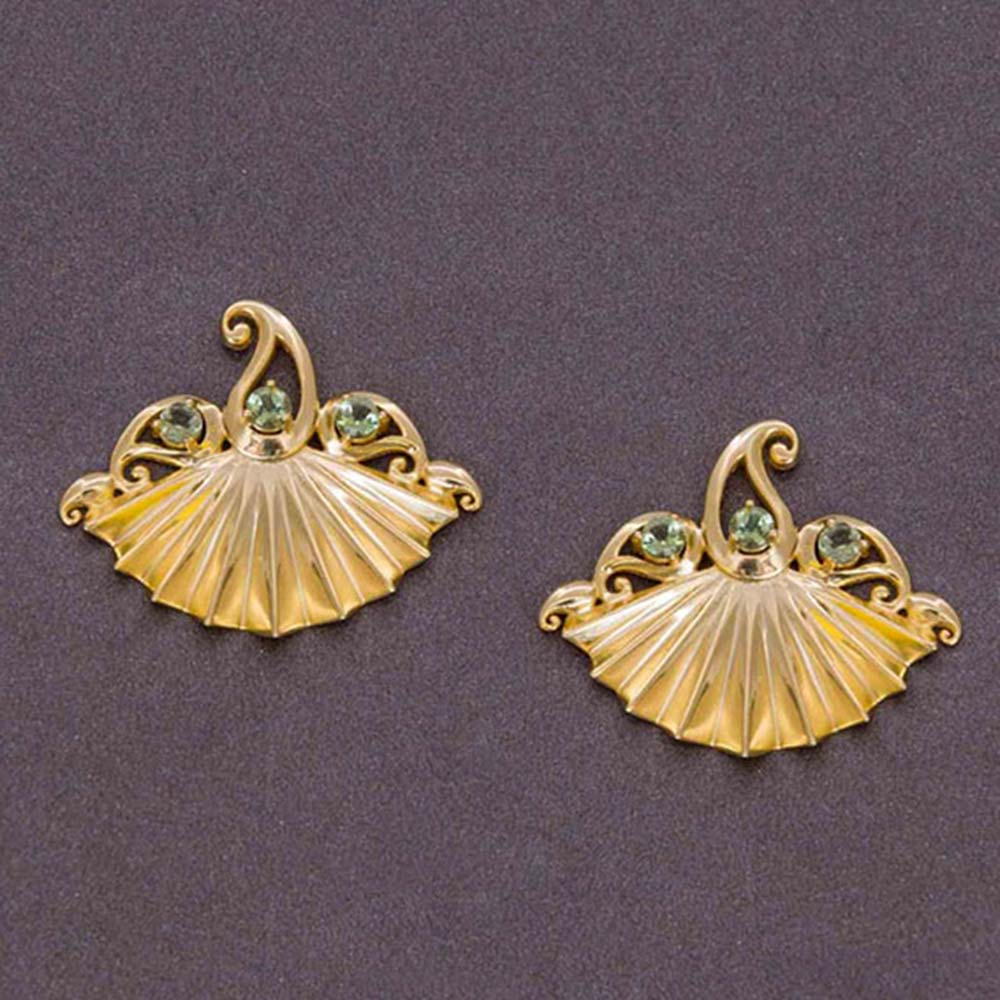 Golden Fanfold Paisley Silver Earrings in Green Tourmaline