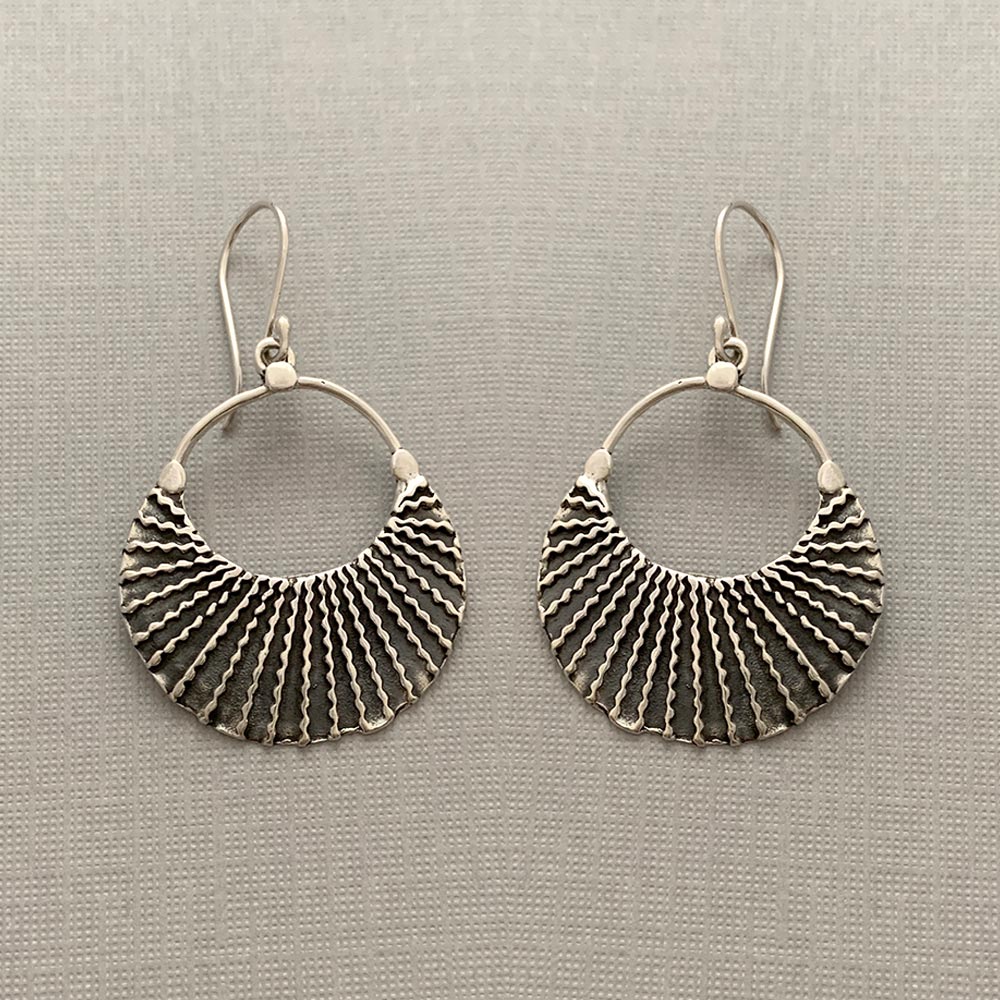 Burnished Crescent Moon Silver Dangler Earrings