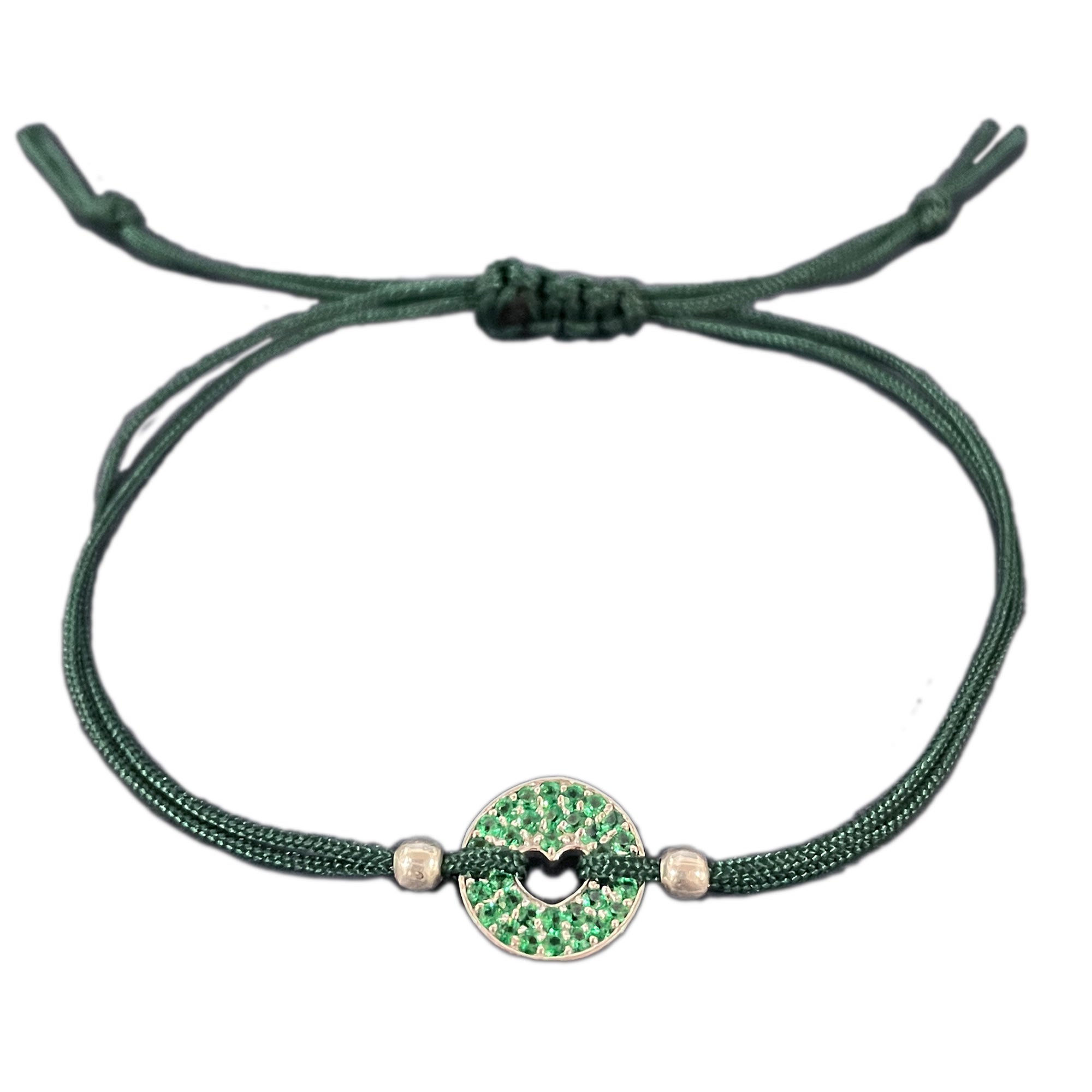 Floating Heart Pendant with Chain in Kelly Green with Simplicity Adjustable Nylon Thread Bracelet-Green