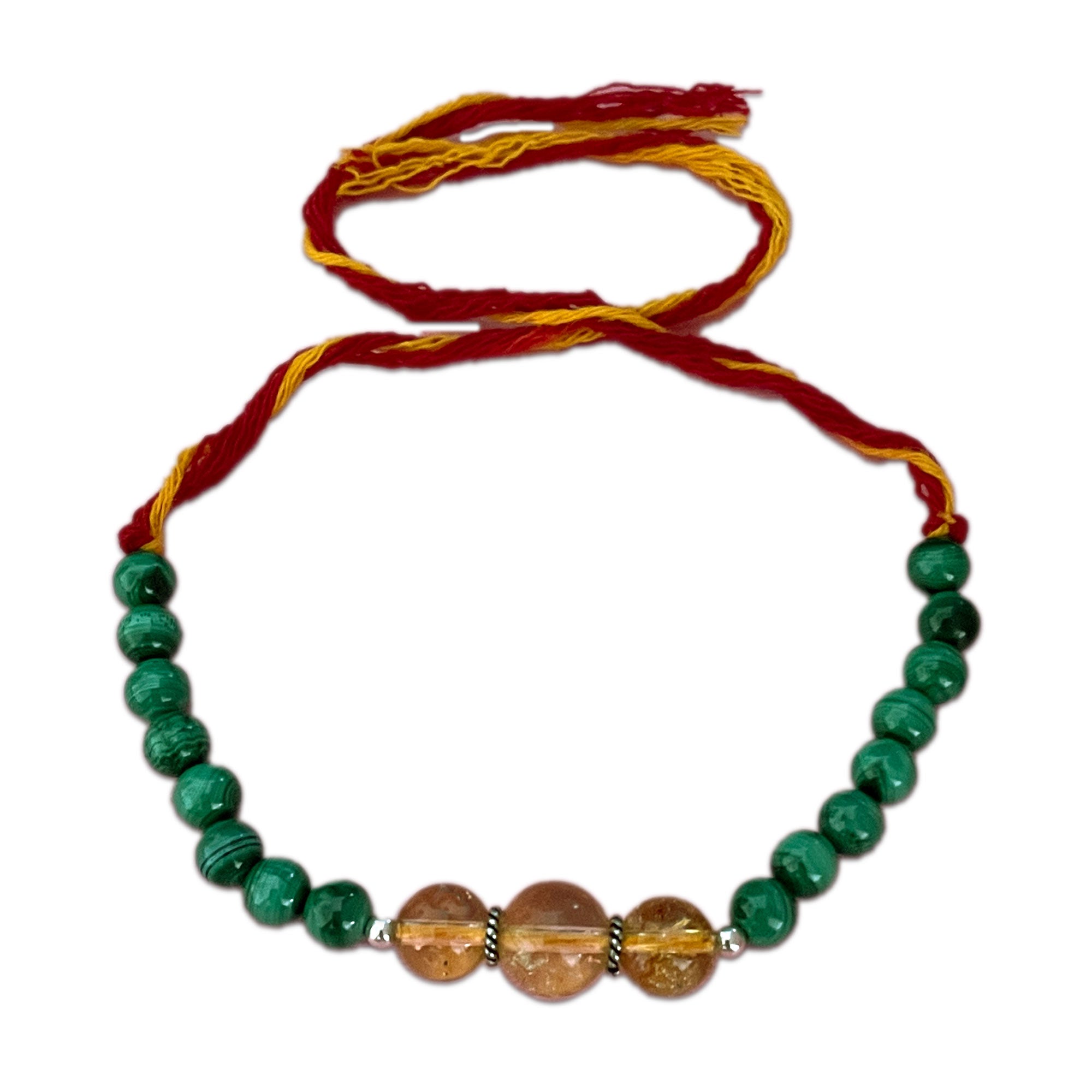 Flourish & Growth Healing Gemstone Moli Rakhi Bracelet with Citrine, Malachite and Silver