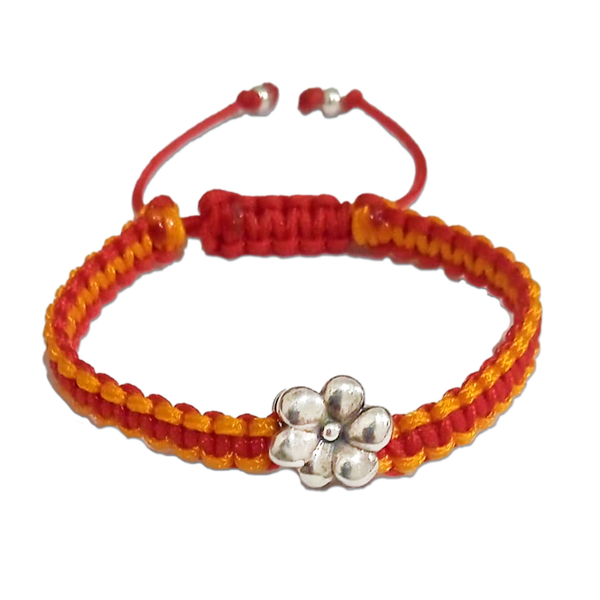 Flower Power Silver Charmholder Pendant with Adjustable Nylon Thread Rakhi Bracelet-Extra Small