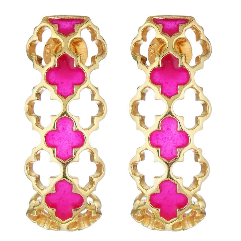 Fourseven Gold-Plated Silver Lattice Half Hoops with Pink E-392-AL-SG-PIN White-BG-Image