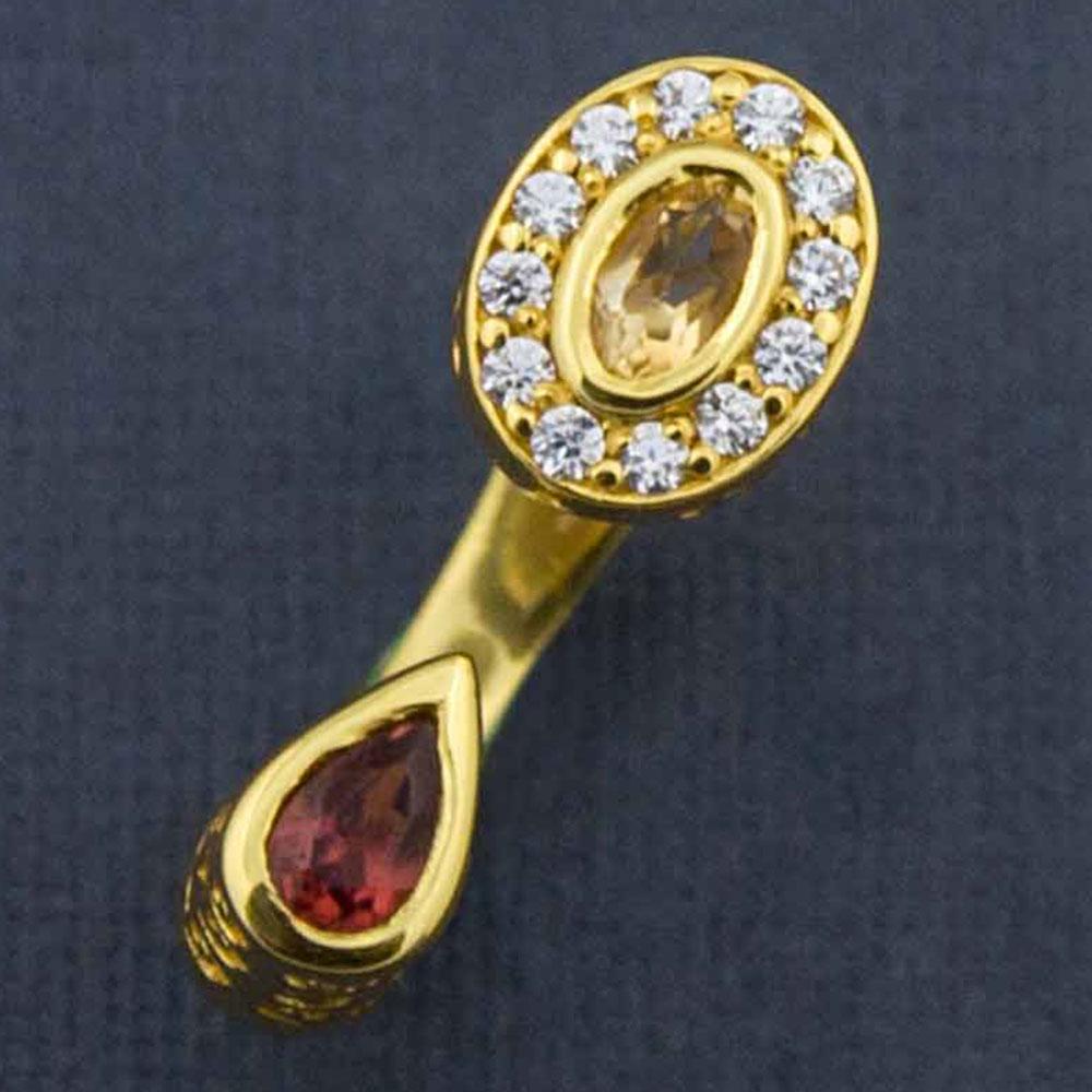 Fourseven Gold Plated Abha Ring in Golden Topaz and Garnet R-132-AL-G Base-Image